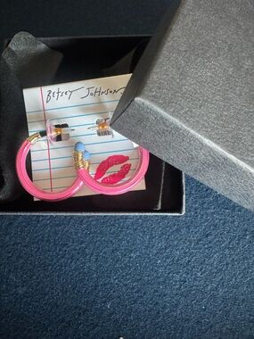 Betsy Johnson Pink “Pencil”Hoop with blue “eraser” Earrings such FUN fashion✏️✏️